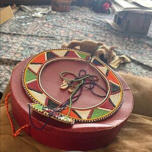 Colorful Beaded Necklace with Geometric Patterns massaii Kenyan